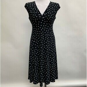 Evan Picone Black Label Women's Dress Size 2 Black White Sleeveless Polka Dot